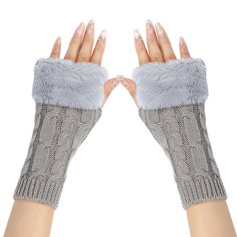 Women's Fingerless Velvet Gloves - Knitted 8-Shaped Twisted Design, Warm & Soft Wool For Autumn & Winter (Short Turn-Up Cuff, Stylish & Cozy)_voghion.com