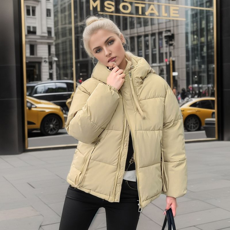 Cappotto invernale da donna corto con cappuccio e cappotto di tendenza casual sciolto_voghion.com