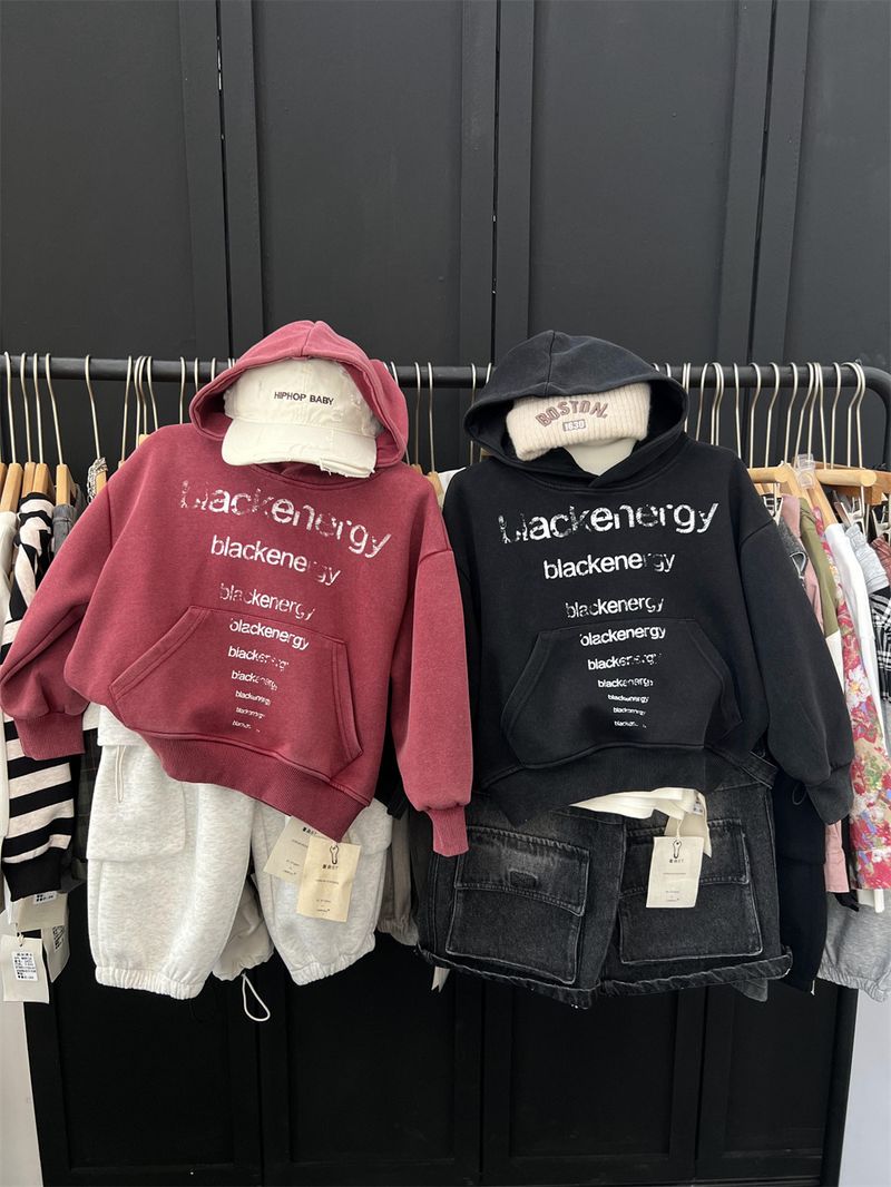 Boys And Girls American Vintage Letter Hooded Sweatshirt, Children's Trendy Cool Autumn Style Sand Washed White Pullover_voghion.com