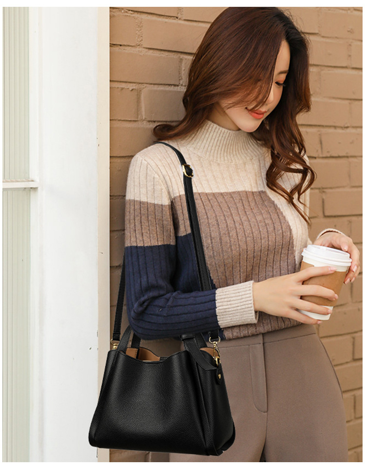Soft Leather Bucket for Women Single Belt Shoulder Bags Fashion Totes Crossbody Pouch Wallets_voghion.com