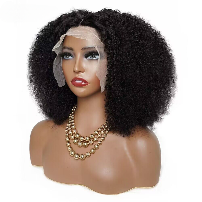 200% Dicht Afro Kinky Curly Mënschlecht Hoer Perücke fir Fraen Remy Indesch 13x4 Spitzenfrontal 4*4 Verschluss Perücke mat transparenter Spitz_voghion.com