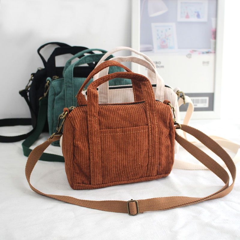 Korean And Japanese Corduroy Crossbody Artistic Simple Style For Female Students, Shoulder Bag, Boston Pillow-shaped_voghion.com