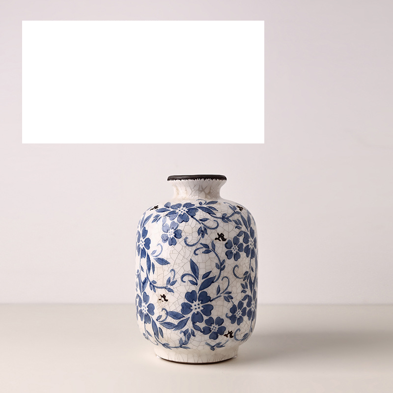 Behanmei retro ledus saplaisājusi zili balta porcelāna vāze Amerikāņu keramikas mājas dekorēšanas rotājumi vāze hidroponiska ziedu ierīce_voghion.com