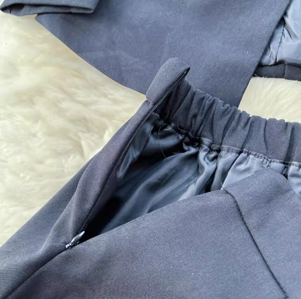 Damenbekleidung Französisches Retro-Design im britischen Stil, Anzugjacke + hoch taillierte Shorts mit weitem Bein, schwarzer zweiteiliger Anzug, trendig_voghion.com