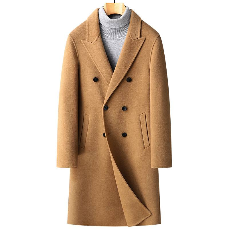 Herrenbekleidung Herbst und Winter neuer 100% Wollmantel für Männer zweireihiger doppelseitiger Wollmantel knielanger Wollmantel für Männer_voghion.com