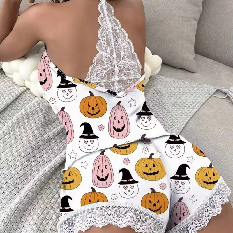 Pyjama en coton pour femme, crochet, lait, soie, sans manches, col licou, sous-vêtements, short, vêtements de maison, ensemble deux pièces_voghion.com