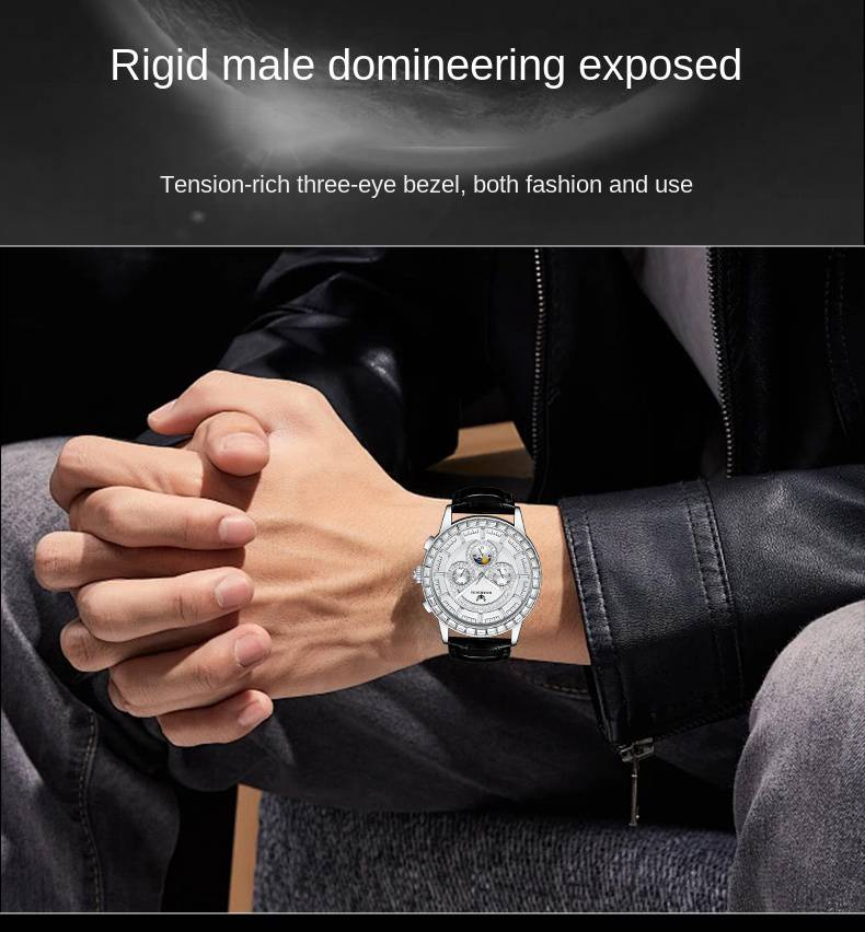 ROERDUM Master Cool Play Series- Orologio meccanico da uomo Big Three Eyes Luminoso Impermeabile Quadrante bianco Business Trend Orologio_voghion.com