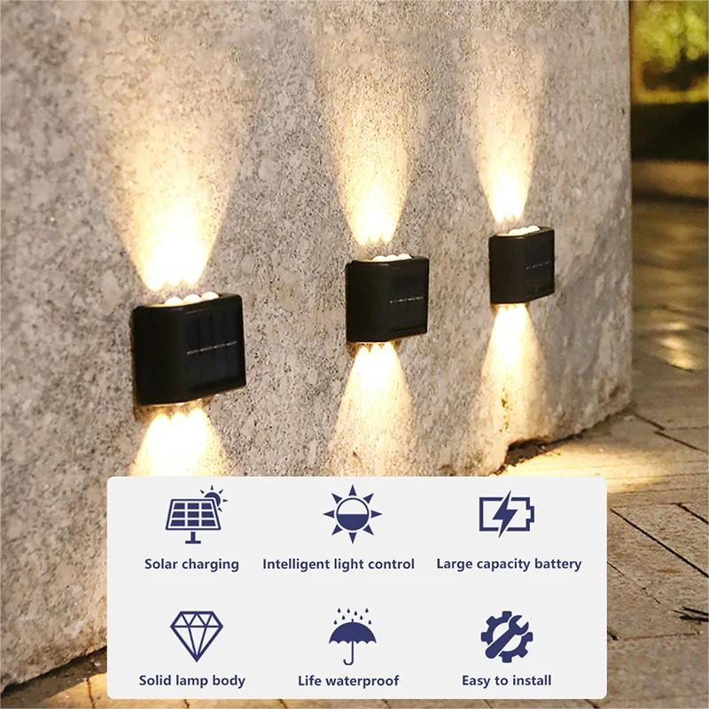 Luminária de parede solar, iluminação externa de deck com 6/8 LEDs, luminária de parede, para pátio, rua, cerca, garagem, jardim, decoração perfeita_voghion.com
