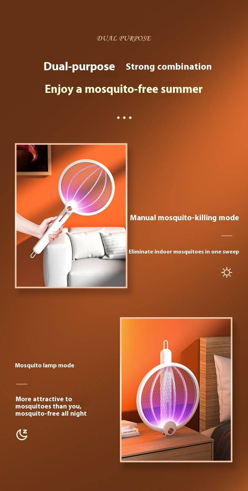 Foldable USB Rechargeable Mosquito Zapper - 2-in-1 Electric Swatter & Bug Killer (Portable, Safe For Home & Travel)_voghion.com