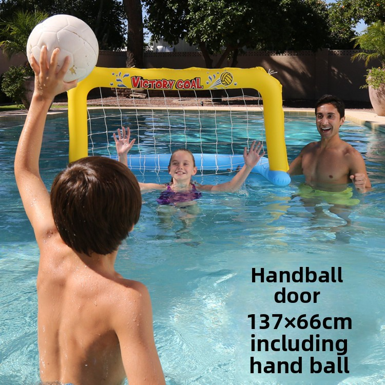 Inflatable Water Sports Set - 3-in-1 Volleyball Net, Handball Goal & Basketball Hoop With Beach Ball - Family Pool Beach Toy - Durable PVC_voghion.com