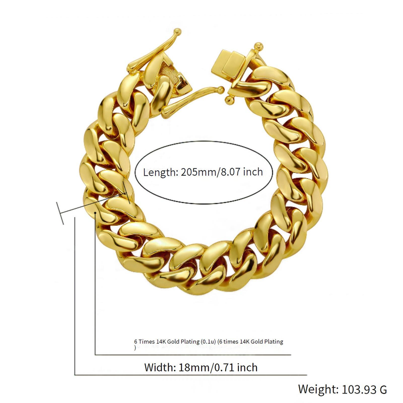 Collana con catena cubana galvanizzata in oro vero da 14/18/22 mm – Bracciale con fibbia a farfalla Hip Hop_voghion.com