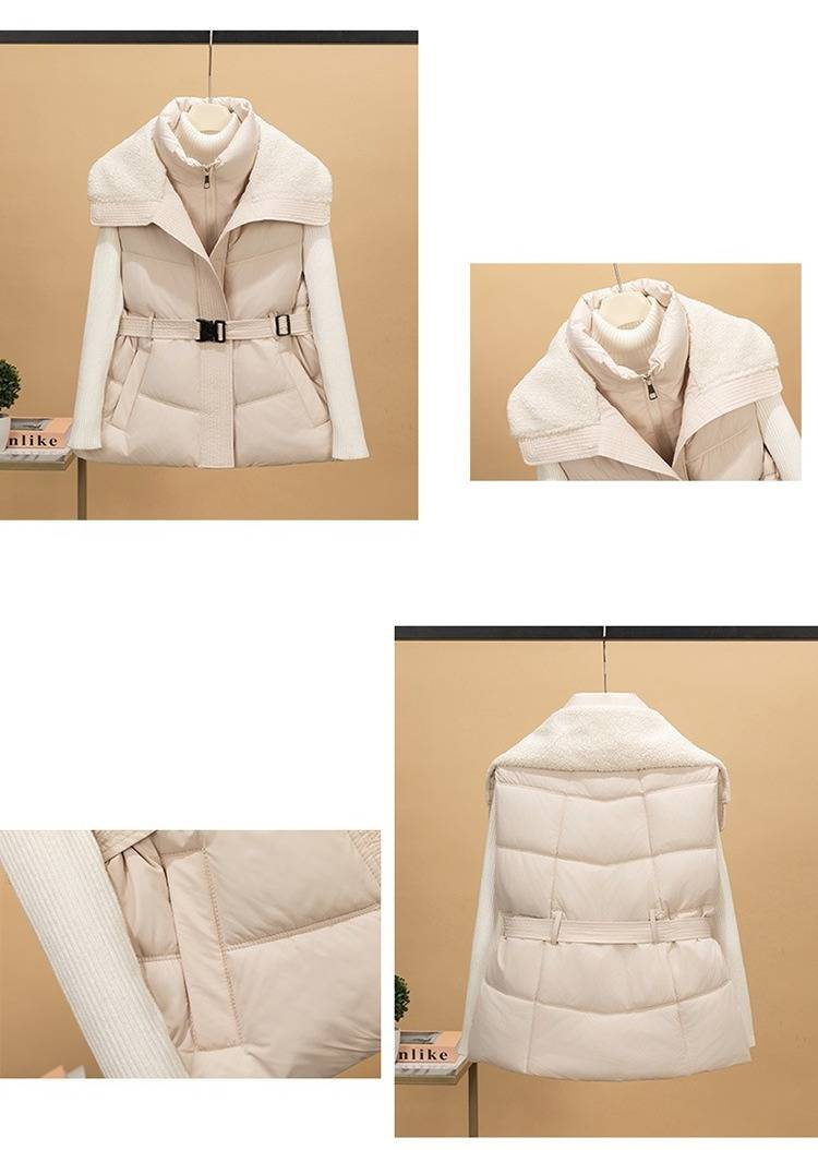 Women's Quilted Puffer Vest With Faux Shearling Collar, Slim Fit Waist-Cinching Jacket For Winter, Lightweight Warm Coat_voghion.com