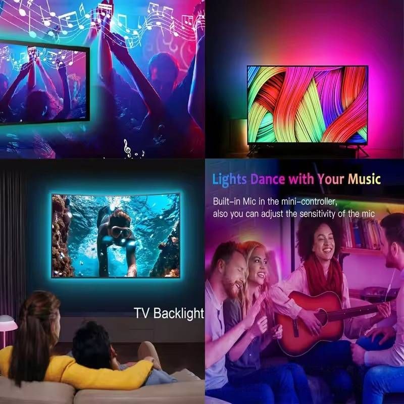 5V USB RGB LED Strip Lights With Bluetooth & IR Remote - Self-Adhesive 3535 LED Light Bar For TV Backlight, Bedroom & Living Room Decoration_voghion.com