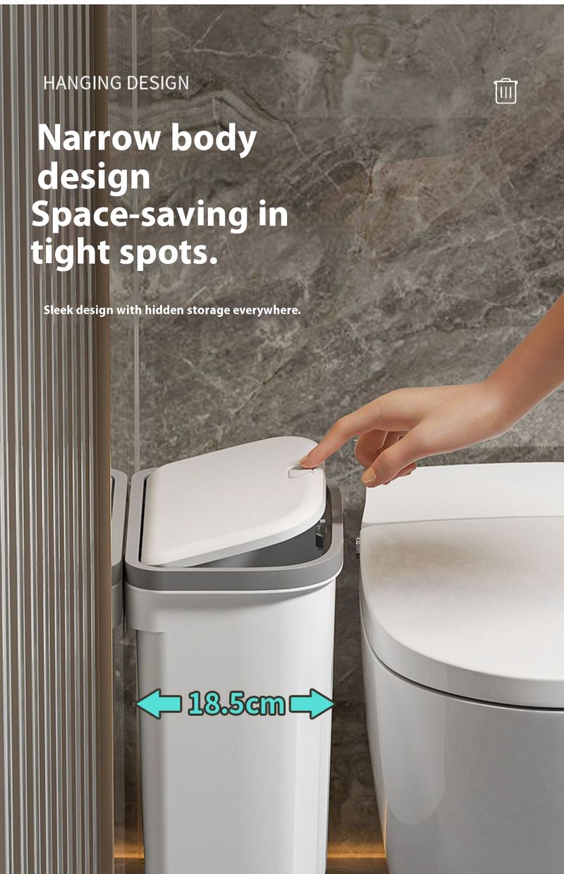 Space-Saving Wall-Mounted Trash Bin With Press Lid – 12L/16L Bathroom & Kitchen Waste Basket (Odor-Proof, Durable Plastic, Modern Grey/White)_voghion.com