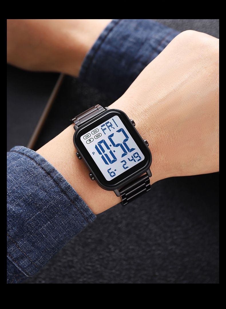 Watch Men's Trend Simple Youth Student Sports Waterproof Glow-in-the-dark Multi-functional Square Electronic Watch_voghion.com