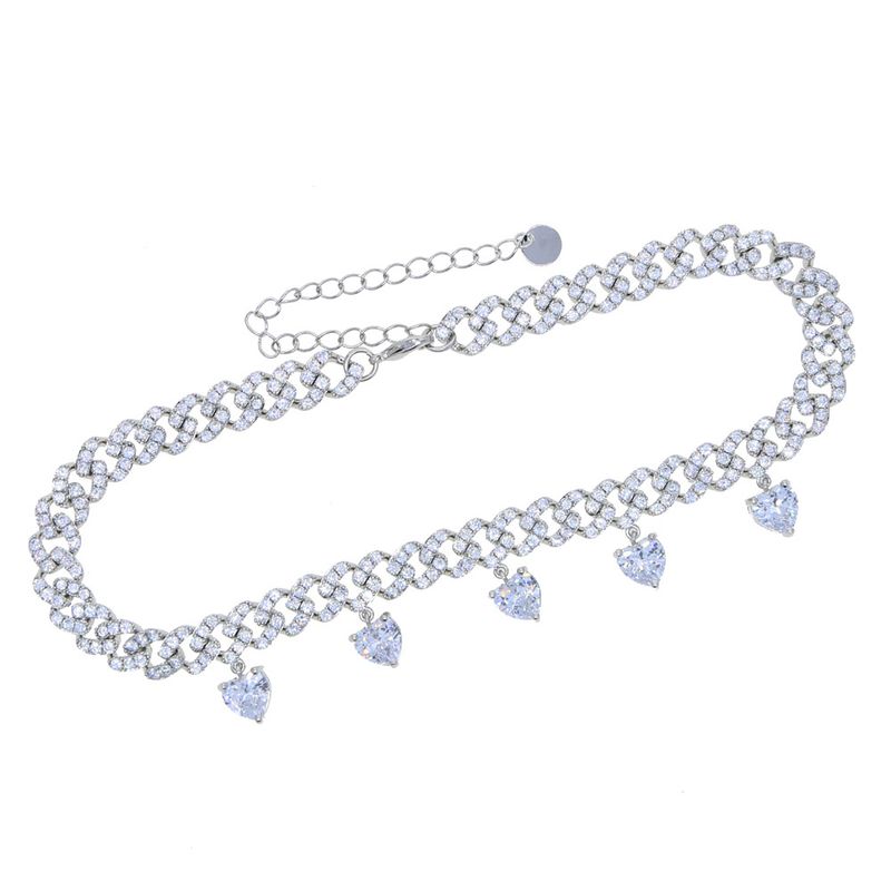 Bijoux et accessoires Chaîne cubaine 32 + 10 Chaîne d'extension pour femme Hip Hop Nouveau collier incrusté d'un pendentif en pierre blanche en forme de cœur_voghion.com
