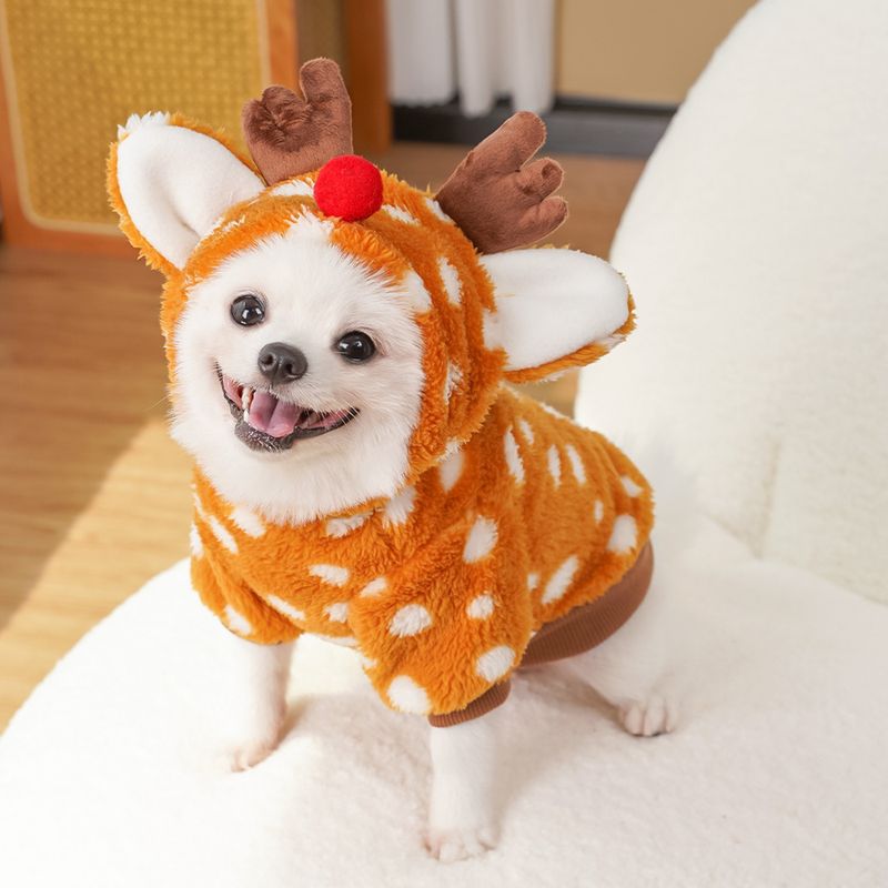 Haustier Hund Katze Weihnachten Halloween Kleidung Elch Kleid Herbst und Winter Plüsch kleine und mittelgroße Hunde als Bären Fadou Corgi verwandeln Kleidung süß_voghion.com