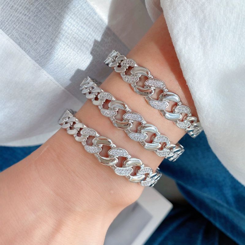 Large Copper Zircon Cuban Chain Bracelet Men's Hip-Hop Jewelry Set_voghion.com