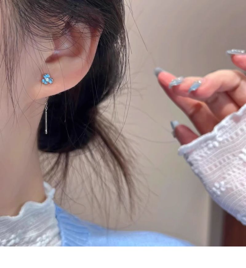 Boucles d'oreilles en argent avec aiguille en forme d'iris bleu, nouveau style élégant, haut de gamme, simple, bijoux d'été, 2025_voghion.com