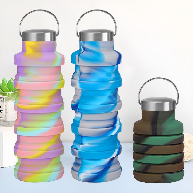 Tazza d'acqua pieghevole in silicone con coperchio con maniglia, 500 ml, grande capacità, portatile, per sport all'aria aperta_voghion.com