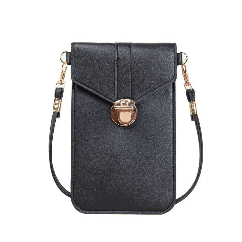 Sac pour téléphone à écran tactile Mini sac à bandoulière en cuir polyvalent de couleur unie à rabat petit porte-monnaie_voghion.com
