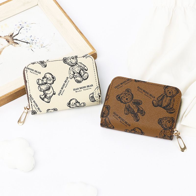 Card Bag Card Cases Fashion Cartoon Bear Print Accordion Card Holder Coin Purse Large Capacity Zipper Accordion Card Holder Card Holder_voghion.com