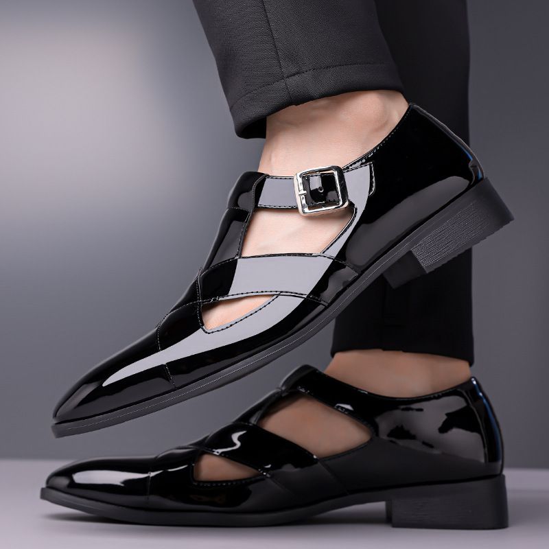 ShoeGlobe ShoeGlobe Perforated Versatile Leather Shoes For Men Comfortable Breathable Hole Business Casual Fashion Soft Sole Roman Sandals_voghion.com