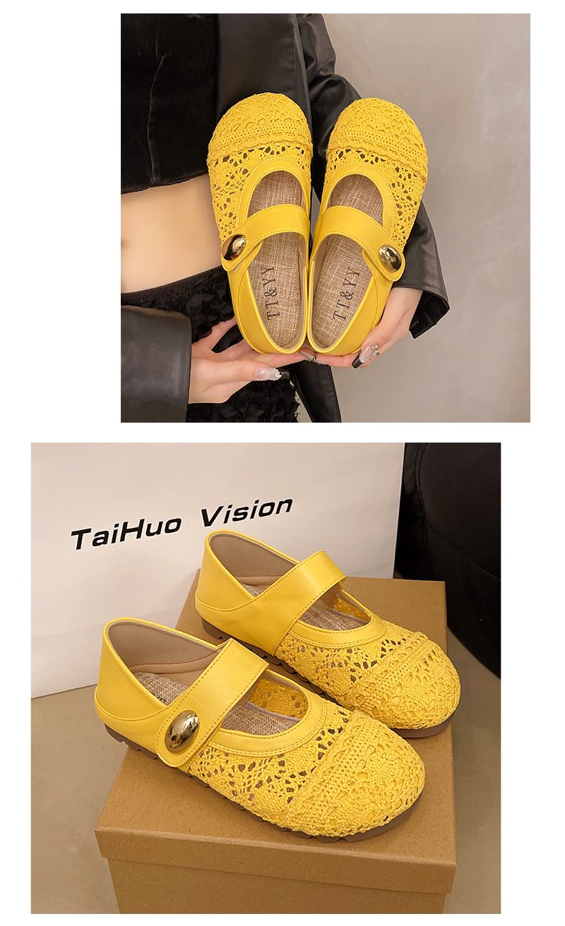 Thick-soled Inner Height-increasing Single Shoes Women's Woven One-pedal Velcro Mary Jane Shoes With Skirts Casual Shoes_voghion.com