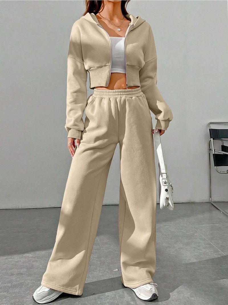 Women's Zip-Up Hoodie & Jogger Set – Casual Lounge & Streetwear Two-Piece (S-XXL, Breathable Poly-Spandex Blend)_voghion.com