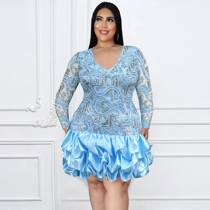 Summer new V-neck sequin dress Party party layered dress dress_voghion.com