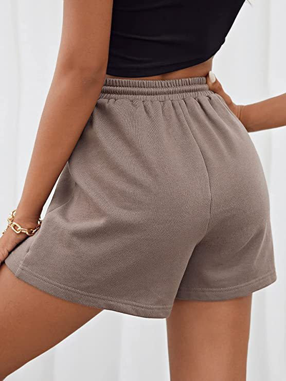 Abbigliamento da donna Pantaloncini larghi casual legati in maglia sportiva in tinta unita_voghion.com