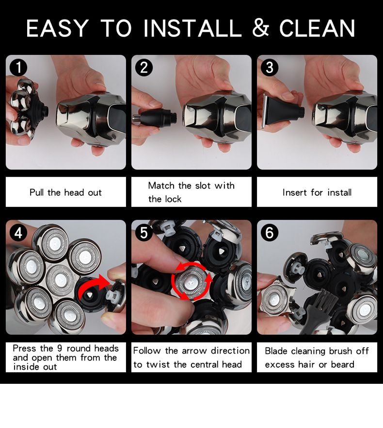 mecha Man elektrikli tıraş makinesi akıllı erkek saç kesme makinesi yedi bıçaklı ev tipi şarj edilebilir elektrikli tıraş makinesi_voghion.com