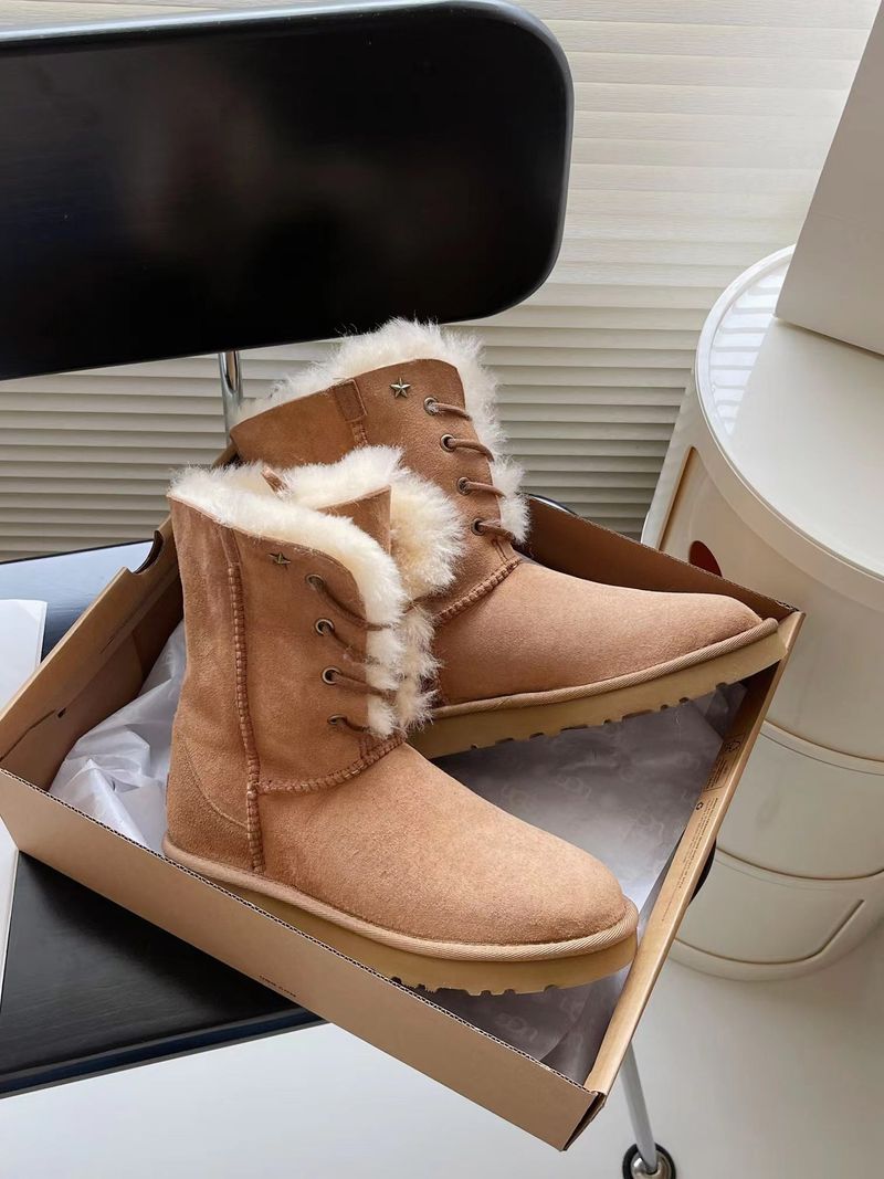 Mittlere Röhre zwei tragen faltbare Mode Schneestiefel Winter Schaffell Fell integrierte vielseitige Freizeitstiefel Frauen_voghion.com