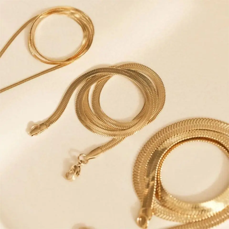 Collana girocollo unisex con serpente, in acciaio inossidabile, a spina di pesce, color oro, per gioielli da donna._voghion.com