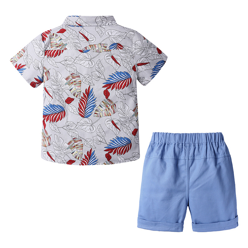 Mother&Kids Completo estivo per bambini Camicia a maniche corte stampata per ragazzi Set di due pezzi_voghion.com