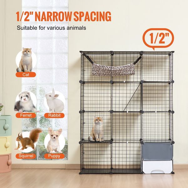 Large 4-tier Cat Cage 41 X 14 X 55' Metal Wire Cat Enclosure With Hammock_voghion.com