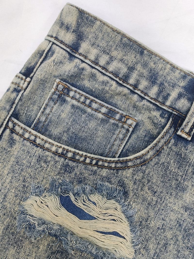 Premium Plus Size Herenjeans - Vintage Distressed Washed Skinny Fit Rechte Spijkerbroek Voor Urban Streetwear_voghion.com