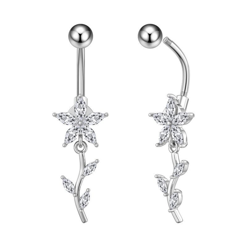 Piercing per ombelico da donna in acciaio inossidabile con zircone, catena a farfalla, occhio di cavallo, fiore a cinque foglie, fibbia per ombelico_voghion.com