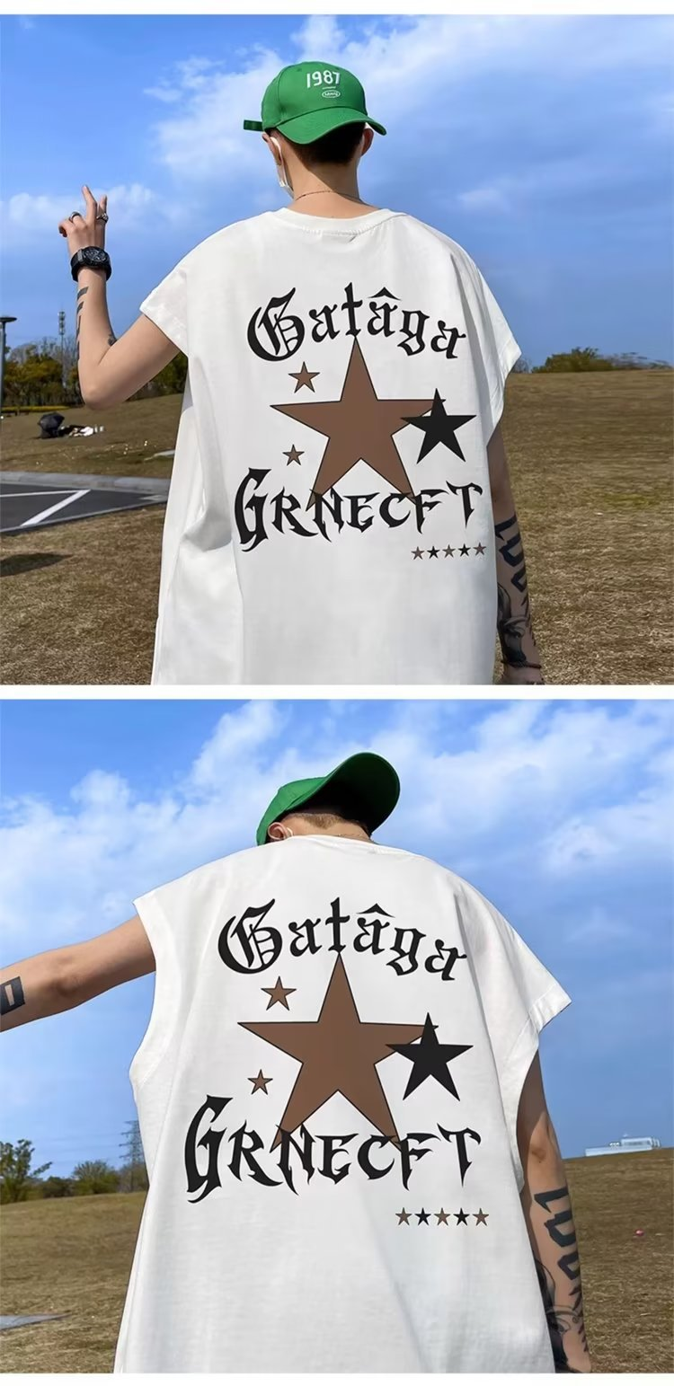 Herre Factory 100 % bomuldsvest sommer amerikansk retro ærmeløs t-shirt trendy mærke ins sport afslappet løs alsidig top_voghion.com