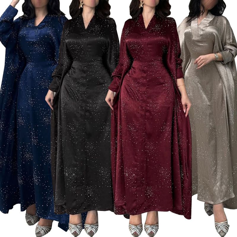 Elegant Embellished Dress With Rhinestone Details – Modest Islamic Long Sleeve Gown_voghion.com