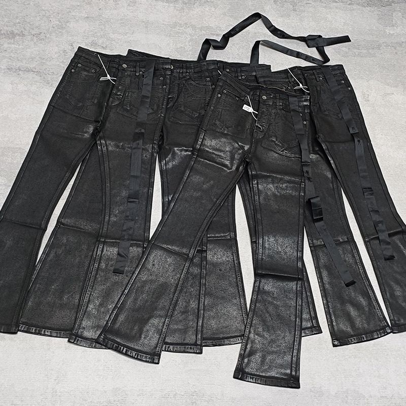 Wax Pants, Long Pants, Purely Hand-brushed Wax-coated Wax-faced Flared High-elastic Jeans, Dark Wind_voghion.com