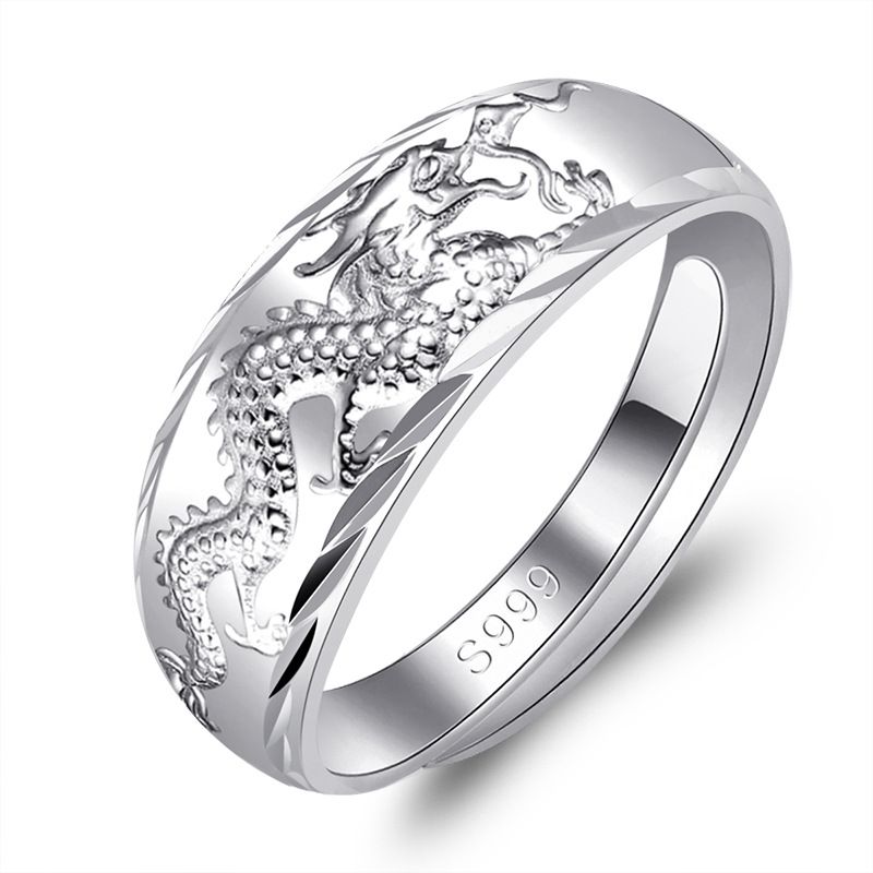 Anello placcato con motivo di ritorno in stile cinese, personalità alla moda e gioielli in argento versatili per single maschili_voghion.com