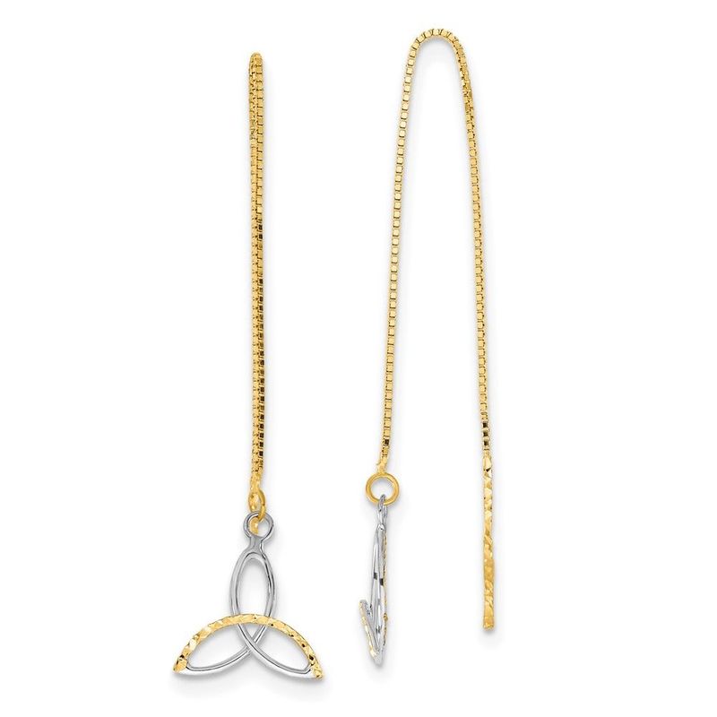 14k W/Rhodium D/C Box Chain Celtic Knot Threader Earrings_voghion.com