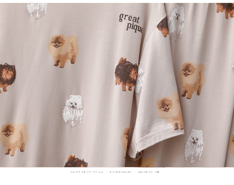 Damenbekleidung Modal Ice Cream Damen Cartoon Pomeranian Bichon Niedlicher Aufdruck Kurzarmhose Lockere Heimkleidung Pyjama_voghion.com