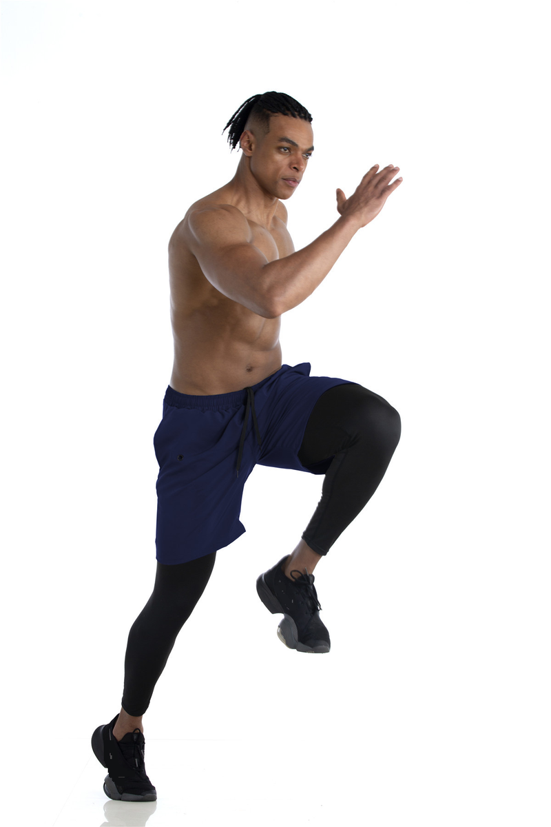 Men's 2-In-1 Compression Tights - Quick-Dry & Stretch For Running & Gym (European Fit High Waist Black/Blue)_voghion.com