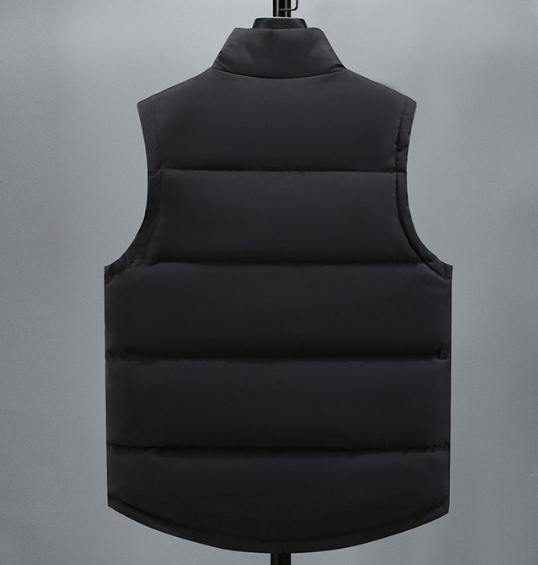 Men's Y2K Puffer Vest - Minimalist Print Quilted Sleeveless Jacket (Black/Gray)_voghion.com