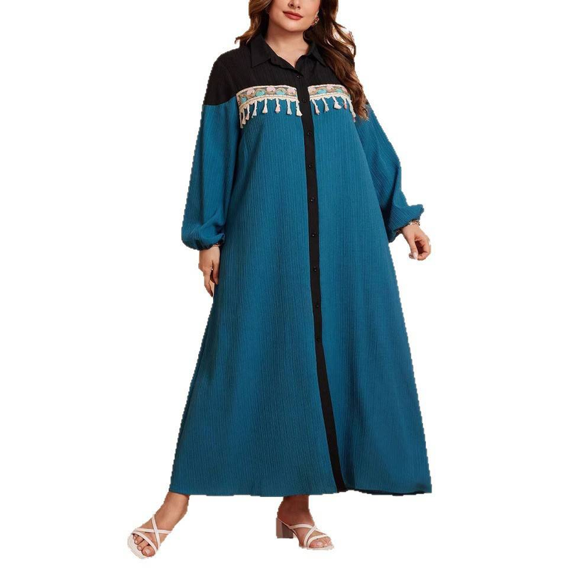 Sukienka maxi w stylu boho plus size z etnicznym nadrukiem – zwiewna tunika z wysokim stanem i długim rękawem dla kobiet, luźny krój, wygodna i stylowa (0XL-4XL)_voghion.com