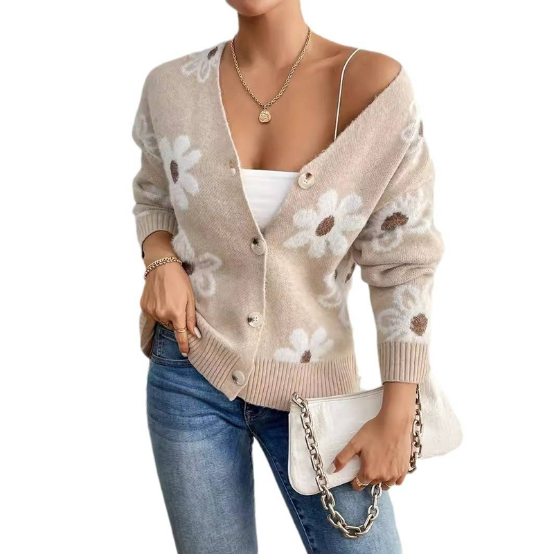 Women's Loose Knit Cardigan Coat - Spring & Summer Lightweight V-Neck Sweater (Khaki, S-L)_voghion.com