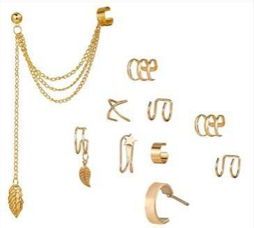 5-Piece Stackable C-Shaped Ear Cuffs Set - Non-Piercing Cartilage Earrings For Women, Geometric Hollow Design, Hypoallergenic Zinc Alloy_voghion.com