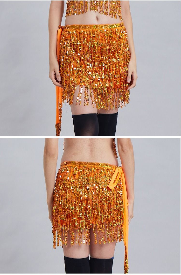 Chaîne de taille pour danse du ventre d'Halloween, serviette de hanche indienne, serviette de hanche à franges à paillettes bohème, costume de scène DS Performance_voghion.com